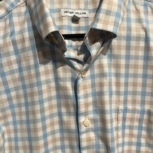 Peter Millar Blue and Tan Checkered Men's Shirt